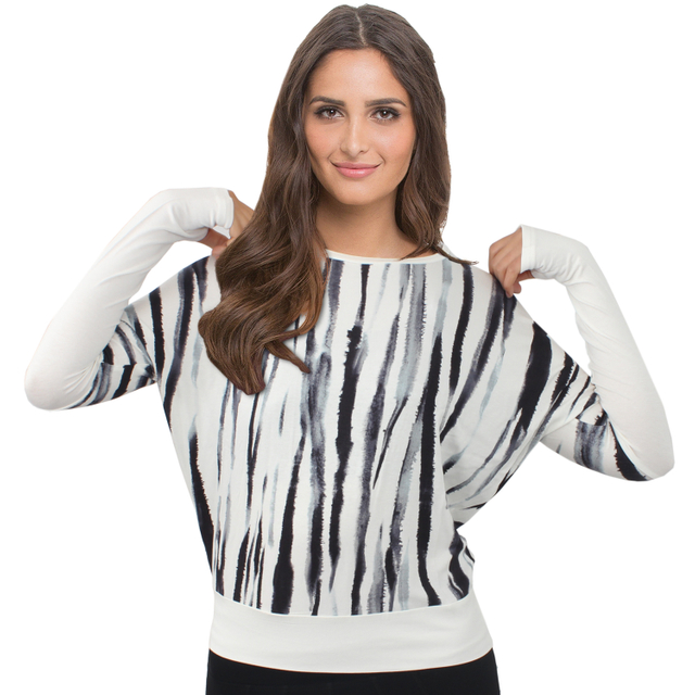 Damen Casual Fledermausärmel Pullover Stripes Slim Fit Yoga Top Shirt