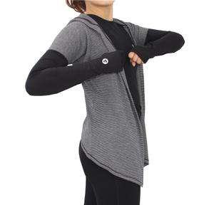 Gestreifte, aktive, lässige, lockere Strickjacke mit offener Vorderseite für Damen, bauchfreie Oberteile zum Verdecken von Yoga-Hoodie-Shirts